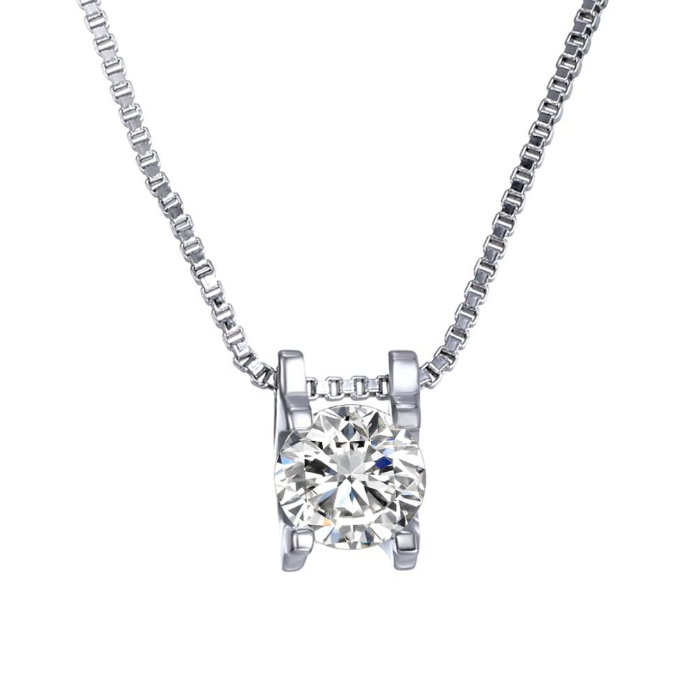 Rhodium overlay Solitaire 4 Carat Necklace Made with Swarovski Crystals - Picture 2 of 3